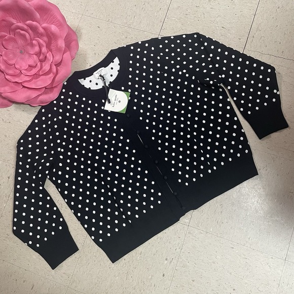KATE SPADE NEW YORK x TARGET Sz 3X Mini Polka Dot Button Up Cardigan Black/White - Picture 4 of 6
